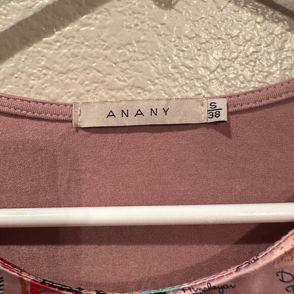 Anany Pink Cat satin Sheen Top with button 3/4 Sleeves Sz S - Picture 5 of 6